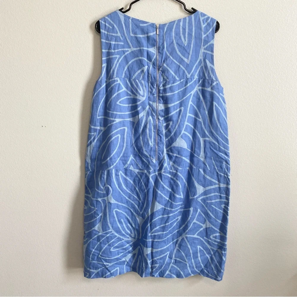 LAFAYETTE 148 Farah Bluebird Multi Leaf Printed Linen Pocket Beachy Dress Size L - Picture 6 of 7